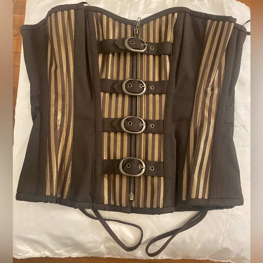 Corset with boning size UK24 US26 striped Brown&gold. Beautiful New no tags
